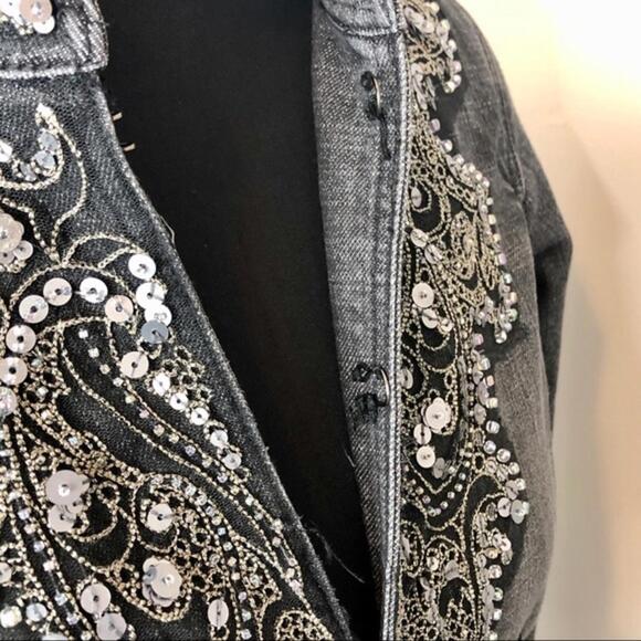 Chicos Heritage Denim‎ Beaded Jean Jacket Sz M or 1 - Picture 7 of 10